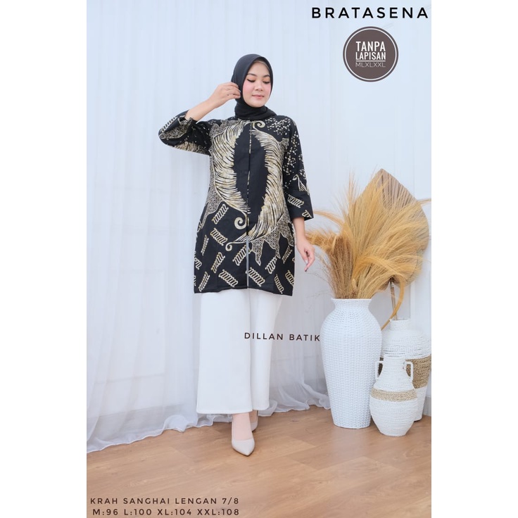 Tunik kantoran Batik Solo Premium Atasan Batik Wanita Batik Cap Lapis Furing Batik Kerja Modern