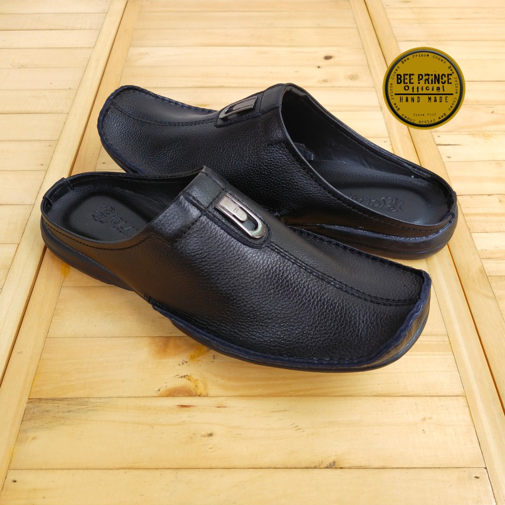 Bee Prince Selop Pria Kulit Asli Big Size Sandal Sepatu Cowok Ukuran Besar 44 45 46 Tutong Pantofel 