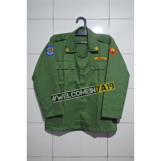 Premium Baju Setelan PDL Linmas Hijau / Seragam PDL Linmas / Seragam Hansip Termurah