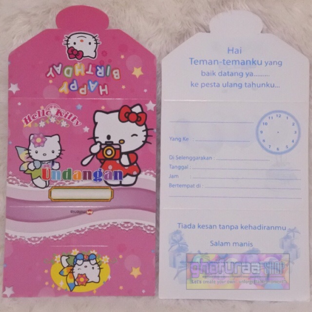 Kartu Undangan Ulang Tahun Karakter Hello Kitty Pink