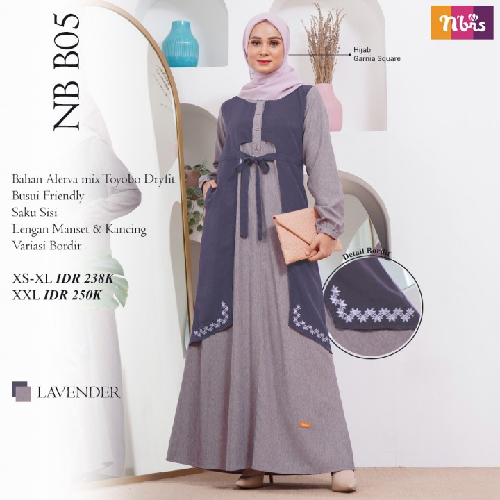 NIBRA'S NEW COLLECTION GAMIS MUSLIM WANITA DEWASA/REMAJA NB B05 READY WARNA LAVENDER/UNGU GREY/ABU A