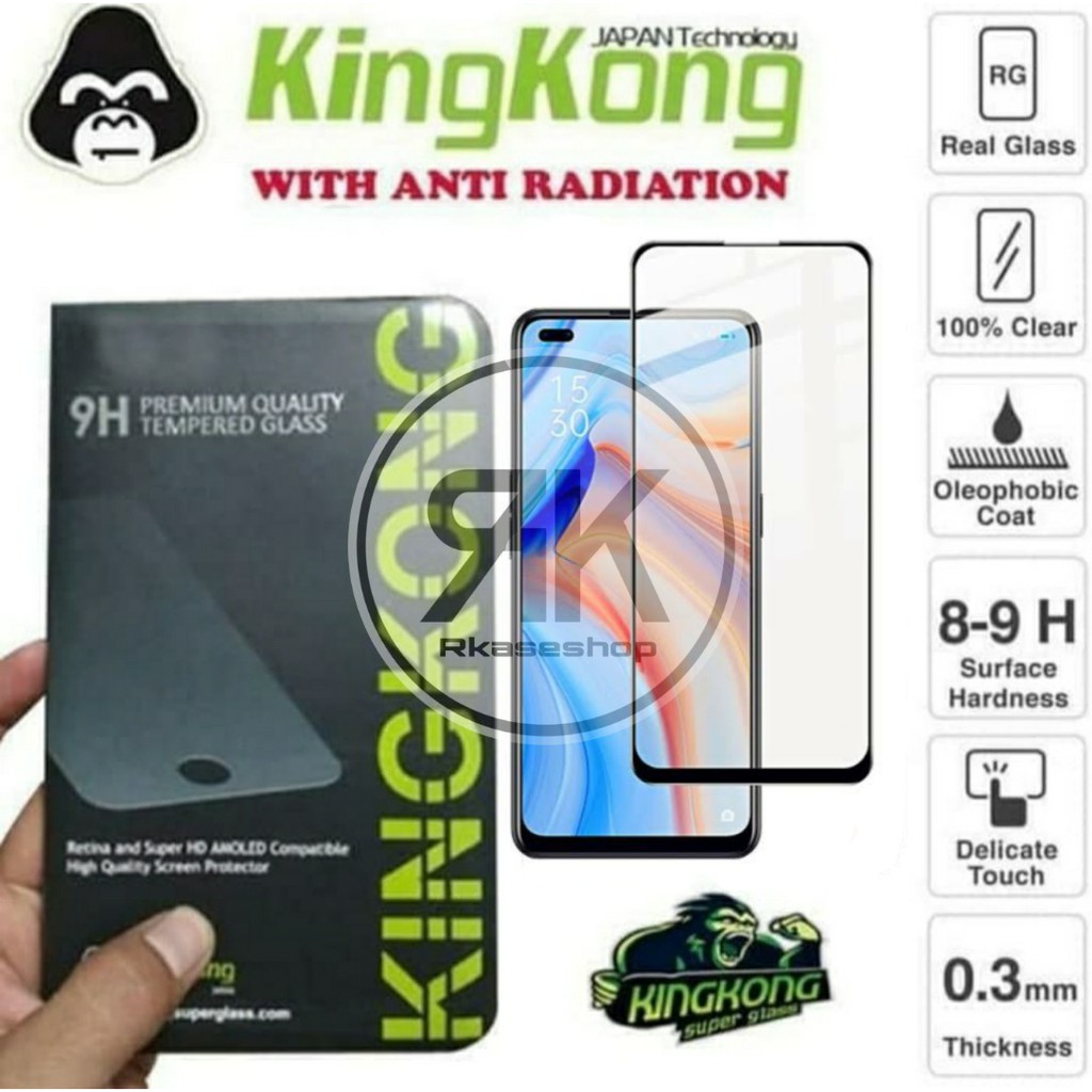 kingkong Tempered glass Full Cover OPPO A92 A52 RENO 4 5 6 7 7z anti gores original