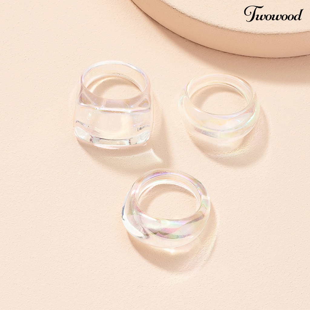 3pcs / Set Cincin Bentuk Persegi Geometris Bahan Resin Akrilik Untuk Unisex