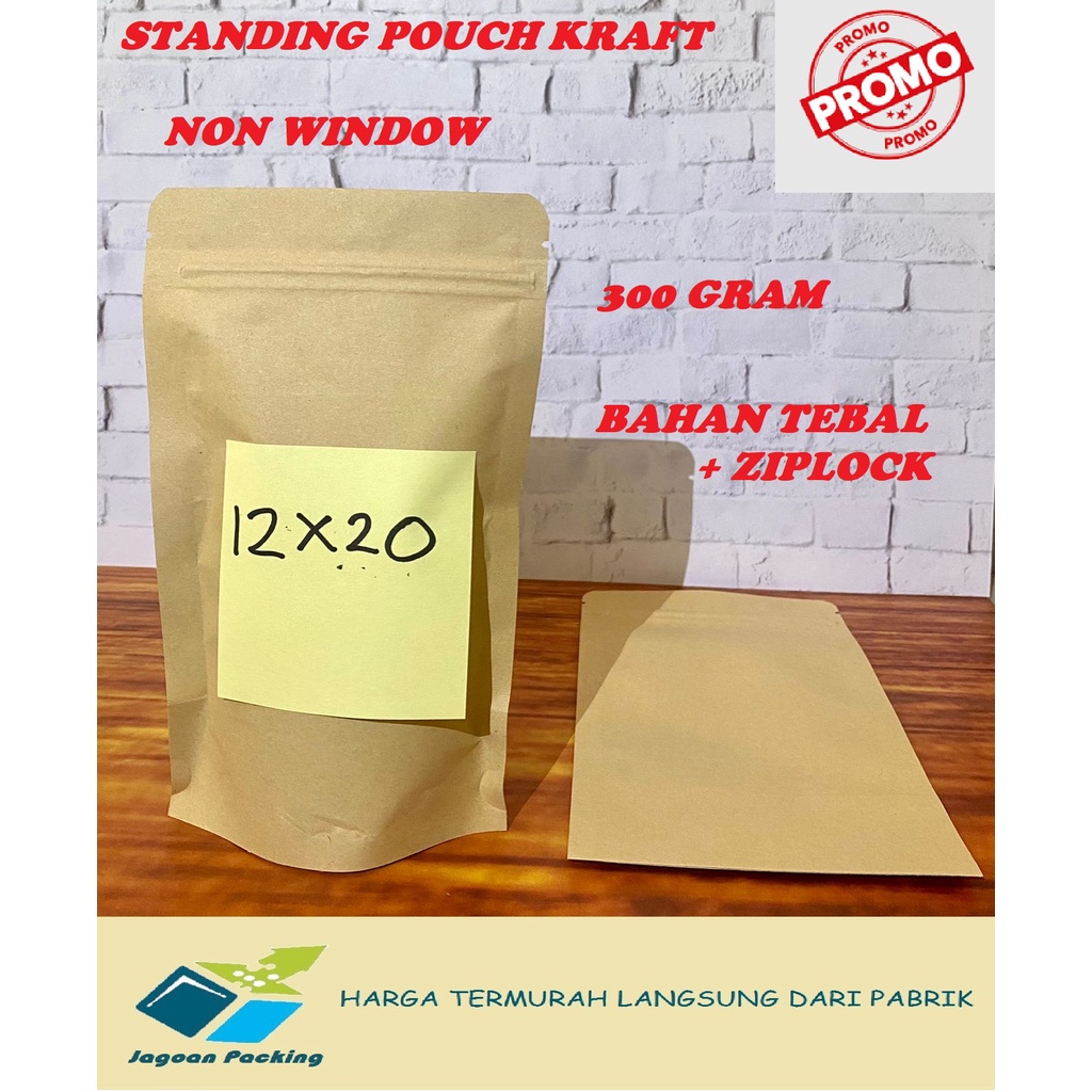 STANDING POUCH KRAFT PREMIUM ZIPLOCK EKONOMIS UKURAN 12 X 20 CM