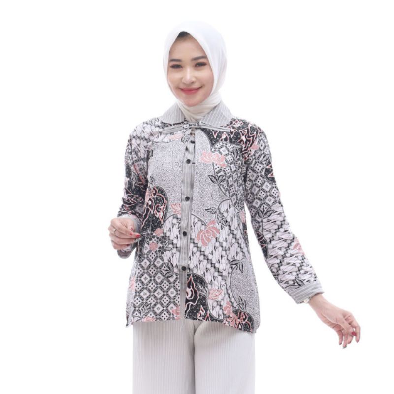 tey-17 Batik Wanita ASJ SA HRB026 Kenogo Kemeja Tosca Pendek-B Bunga Jt