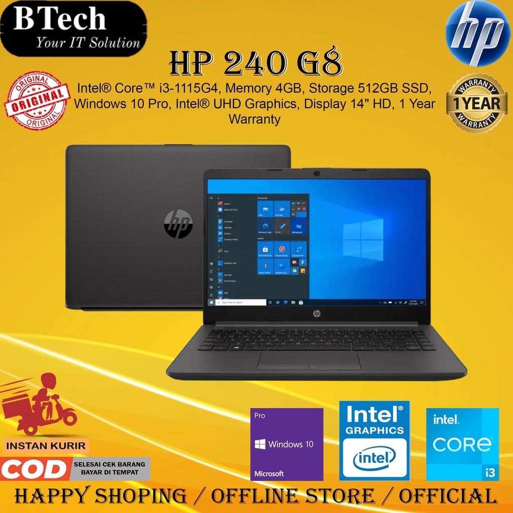 HP 240 G8 459T2PA Core i3-1115G4 4GB 512GB SSD W10P 14" 1YR