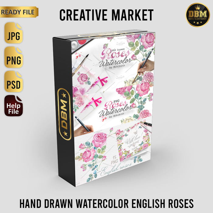 Hand Drawn Watercolor English Roses - Vector Designs