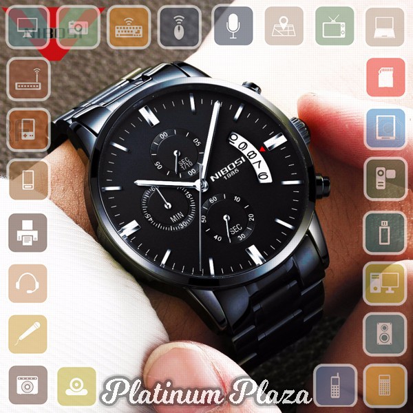 NIBOSI Jam Tangan Kasual Pria - 2309-2 - Black/Silver`LOI3Q5-