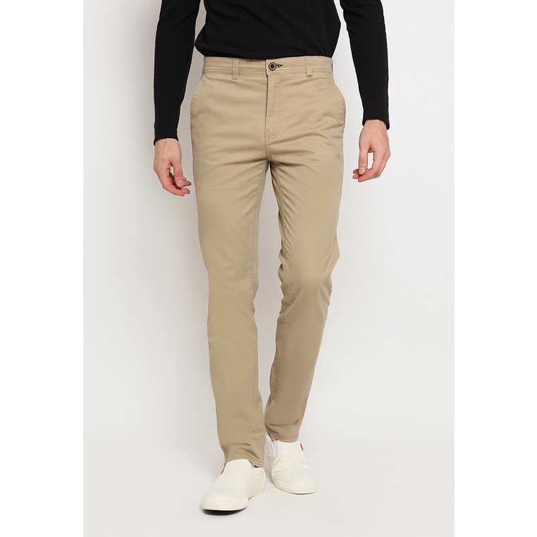 LR-2 Celana Chinos Pria Basic Panjang Stretch Khaki VT10