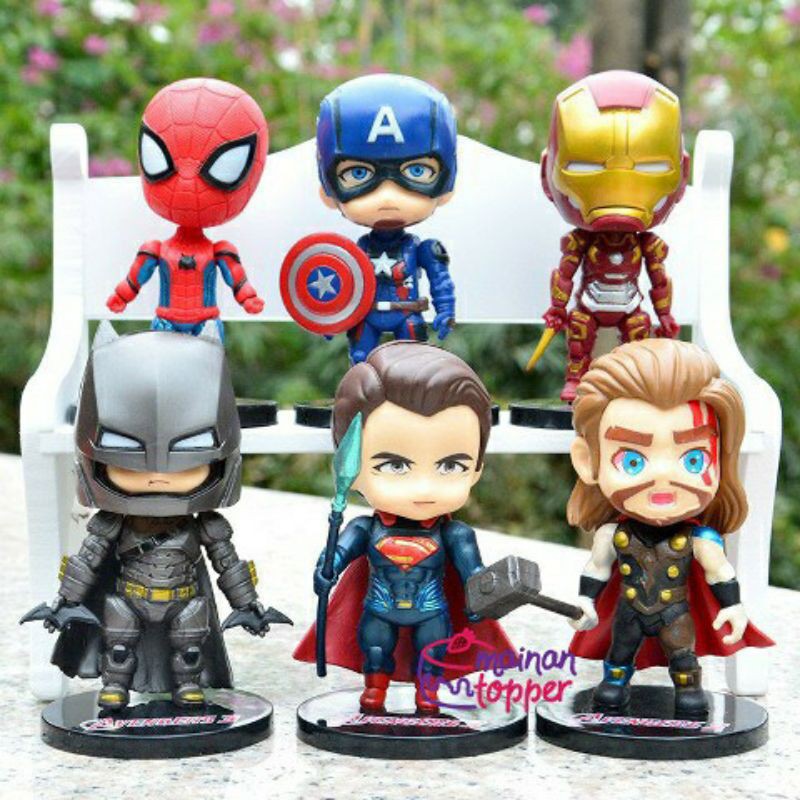 PVC Avengers Chibi Figure Set 6 Mainan Pajangan Miniatur Hiasan Topper M528