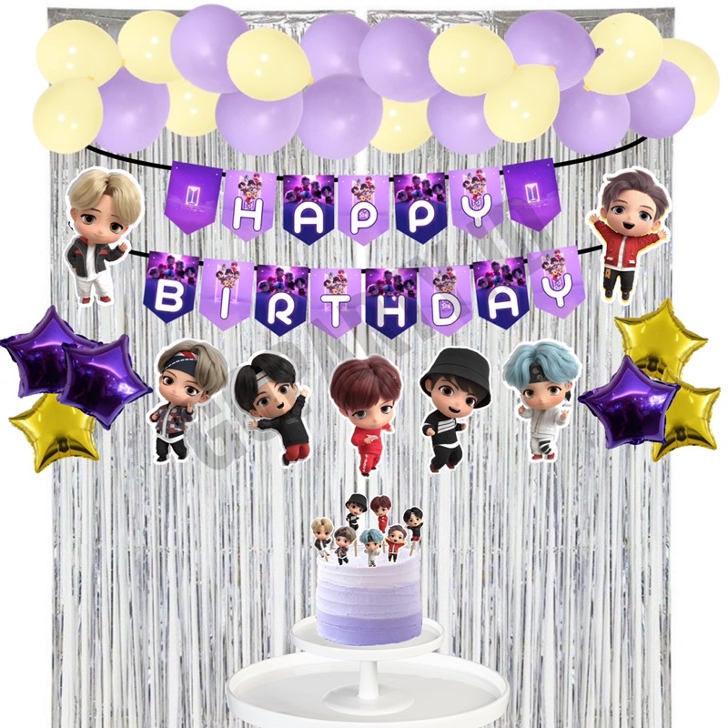 BTS TINYTAN PAKET DEKORASI ULANG TAHUN BIRTHDAY BACKDROP BANNER HIASAN DINDING