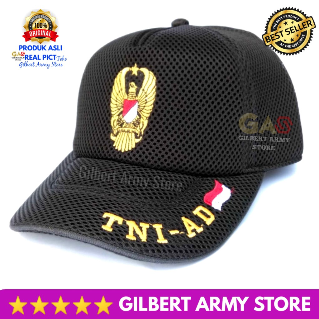 GILBERT ARMY STORE Topi Marinir Original Jaring Hitam Tni Asli Hat Distro Pria Terbaru Kekinian Keren Penutup Kepala Logo Bordir Anti Patah