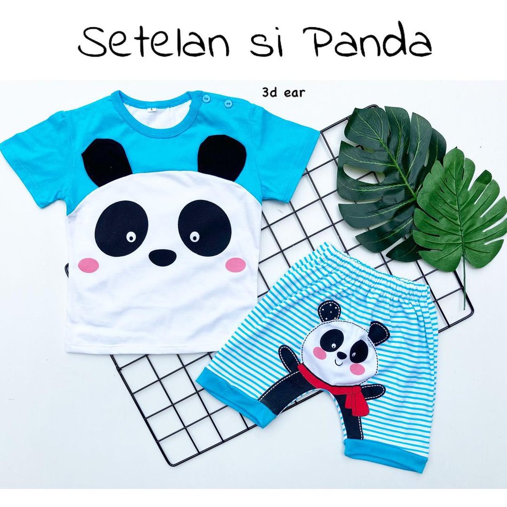 Si Panda / Si Dino Baju Setelan Kaos Celana Pergi Jalan Lucu Fashion Anak Bayi Cowok Laki Terlaris Lucu