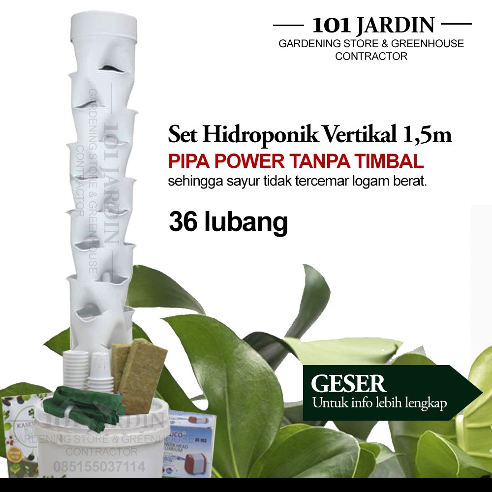 Paket Tower Hidroponik Vertikal 1,5 meter Pipa Paralon PVC 36 Lubang
