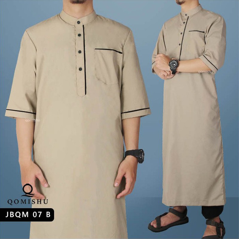 QOMISHU Jubah Muslim Pria Gamis Ikhwan Modern Modis Simpel JBQM