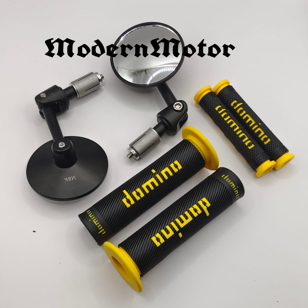 Spion Jalu Cembung plus Handgrip Domino Bulu plus Karet handle Domino 1 paket 3 item Universal all Motor