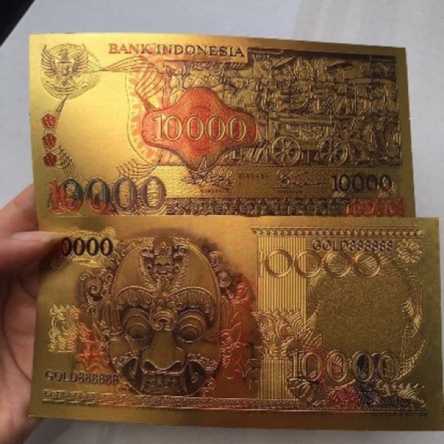 UANG KUNO/ SOUVENIR GOLD FOIL 10000 BARONG/ 10RB BARONG TAHUN 1975 ( TANPA SERTIFICATE COA )