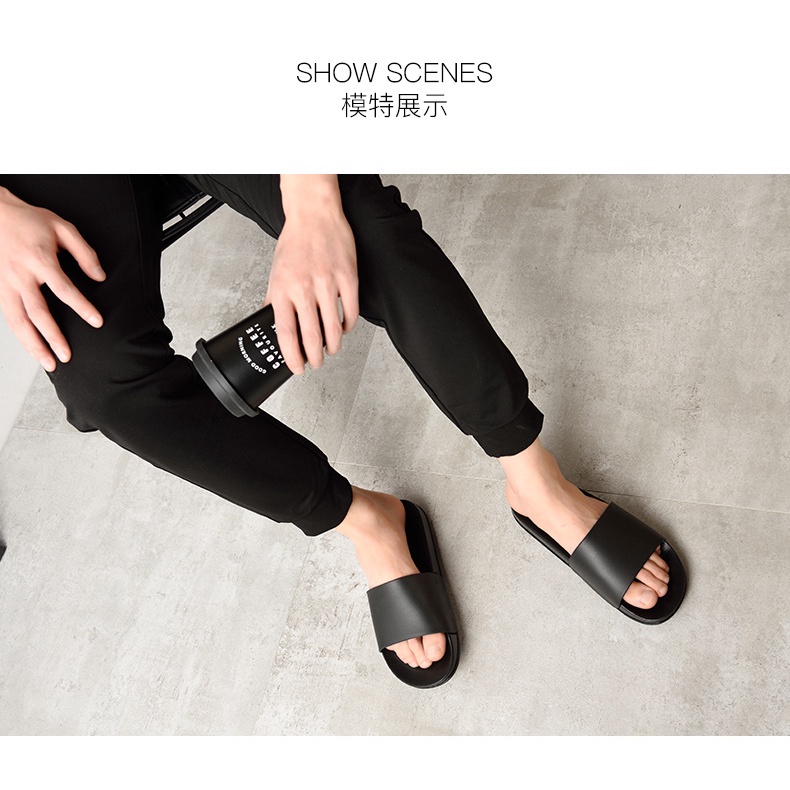 Sendal Selop Distro Pria Wanita Hitam Fullblack Polos / Sendal Slide Polosan / Sendal Slip On / Sendal Slop