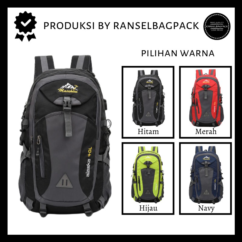 Tas Ransel Backpack 40L Punggung Pria Wanita Cewek Cowok Travel Camping Kerja Hiking Gunung Mudik