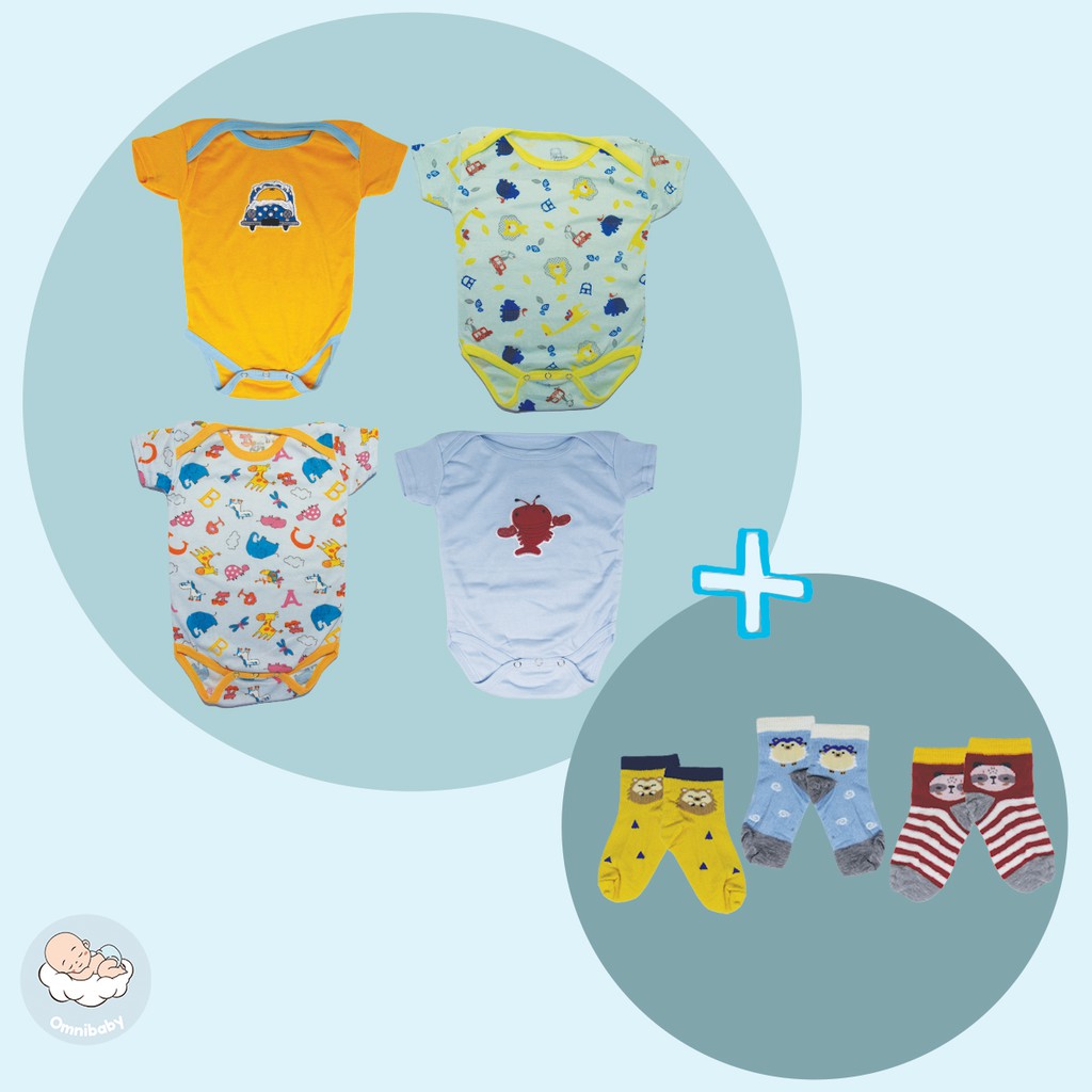 Lovelle cart's jumper pendek bayi laki/bayi perempuan giftpack 4in1 + 3 set kaos kaki ( 0-12 bulan)