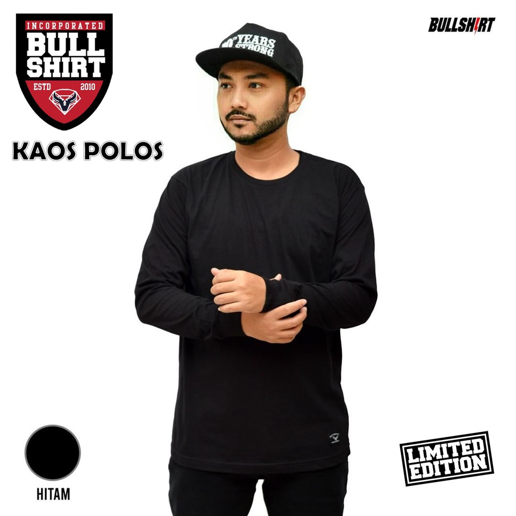 BAJU KAOS POLOS LENGAN PANJANG / KAOS DISTRO PREMIUM BULLSHIRT WARNA HITAM