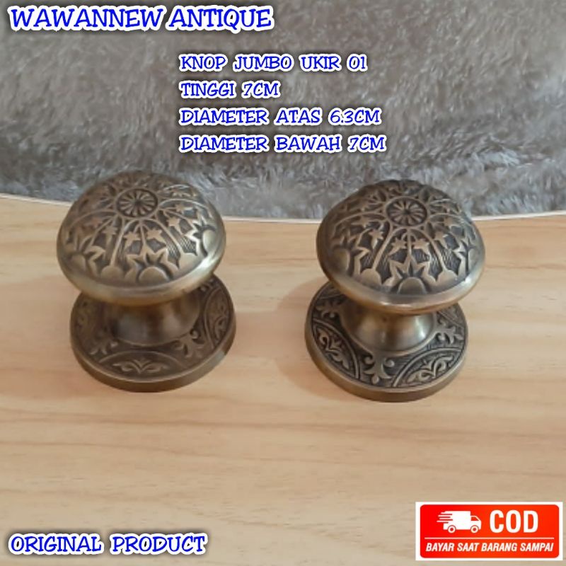 Knop Pintu / Handle Pintu / Gagang Lemari Pintu Rumah Kuningan Motif Ukir 7cm