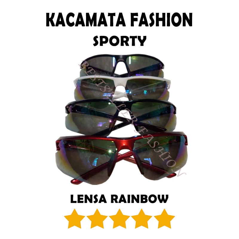 Kacamata Sepeda Anti Uv400 Lensa Pelangi Kacamata Sport Pelangi Model Semi Rimless Kacamata Olahraga Outdoor Anti Silau