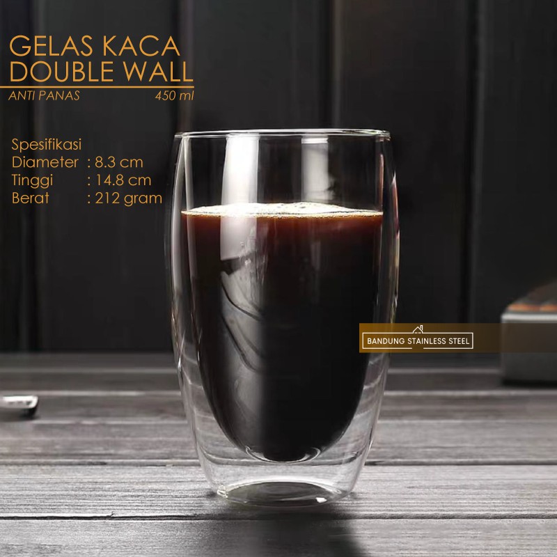 Gelas kopi dua lapis kaca anti panas double wall glass cangkir 250ml 350ml 450ml lucu