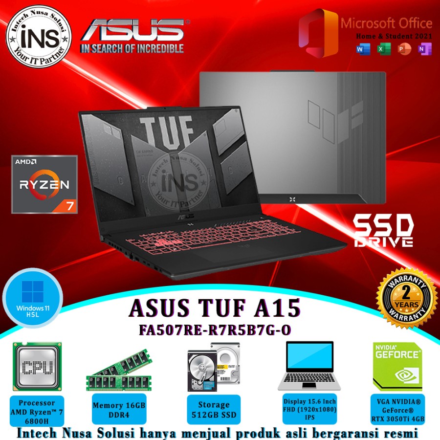 ASUS TUF A15 FA507RE Ryzen 7 6800H 16GB 512GB SSD VGA 4GB WIN11HSL OHS 21 2YR