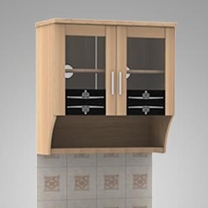 Ready Stock] Lemari Dapur / Kitchen Set Atas Gantung Pintu Kaca Minimalis Ksa - Dua Pintu