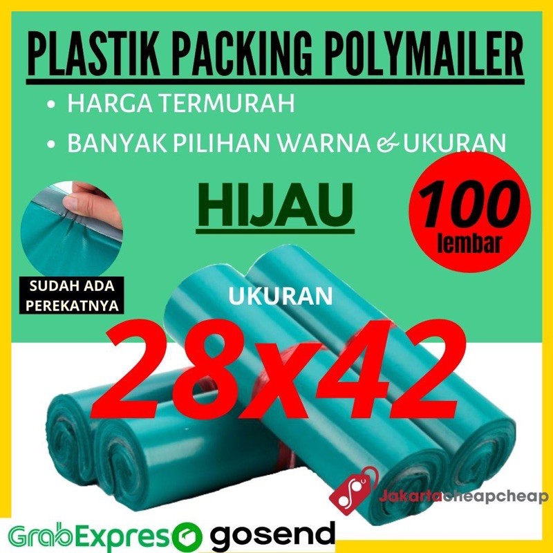 Plastik Packing Polymailer 28x42 Hijau Amplop Packing Online Termurah