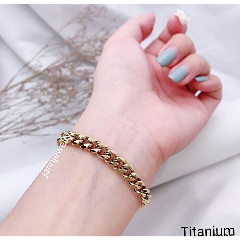 gelang titanium asli rantai GOLD anti karat&amp;alergi 20cm