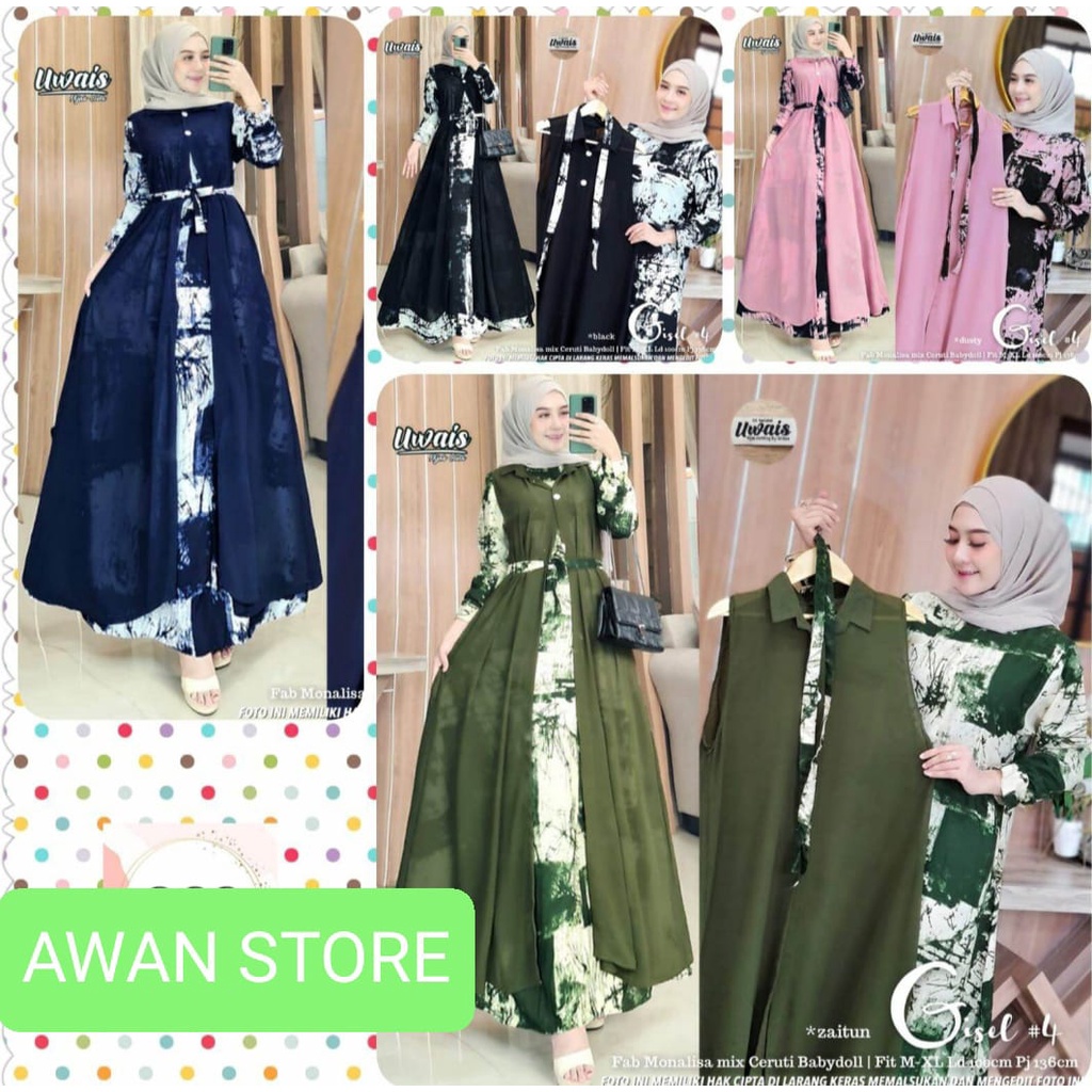 LANGSUNG KIRIM GAMIS  SUPER JUMBO PLUS BLAZZER CERUTY PISAH/GISEL/ Gamis MONALISA JUMBO XXXL LD 130[ BB 95-120 KG] //OUTER CERUTY BEBYDOLL