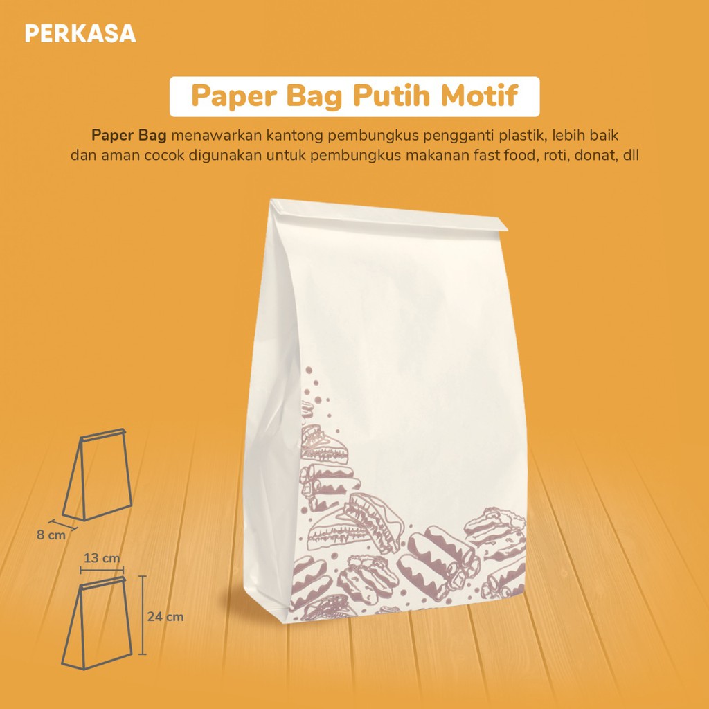 

(Isi 100) Paper Bag / Kantong Kertas Putih Motif 13x8x24 Murah Terlaris