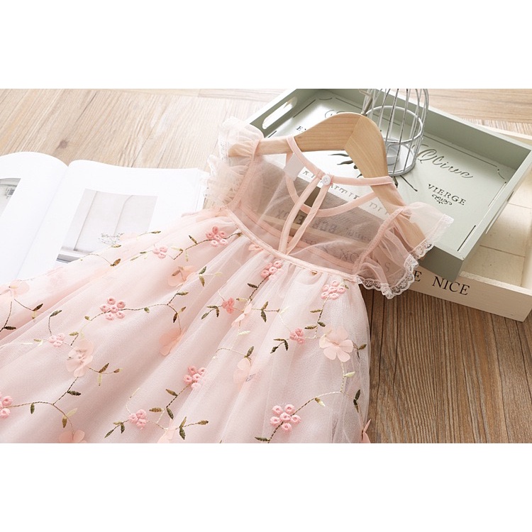 Dress import Anak Perempuan Gaun Bunga Pink Renda Bordir Dress Pesta