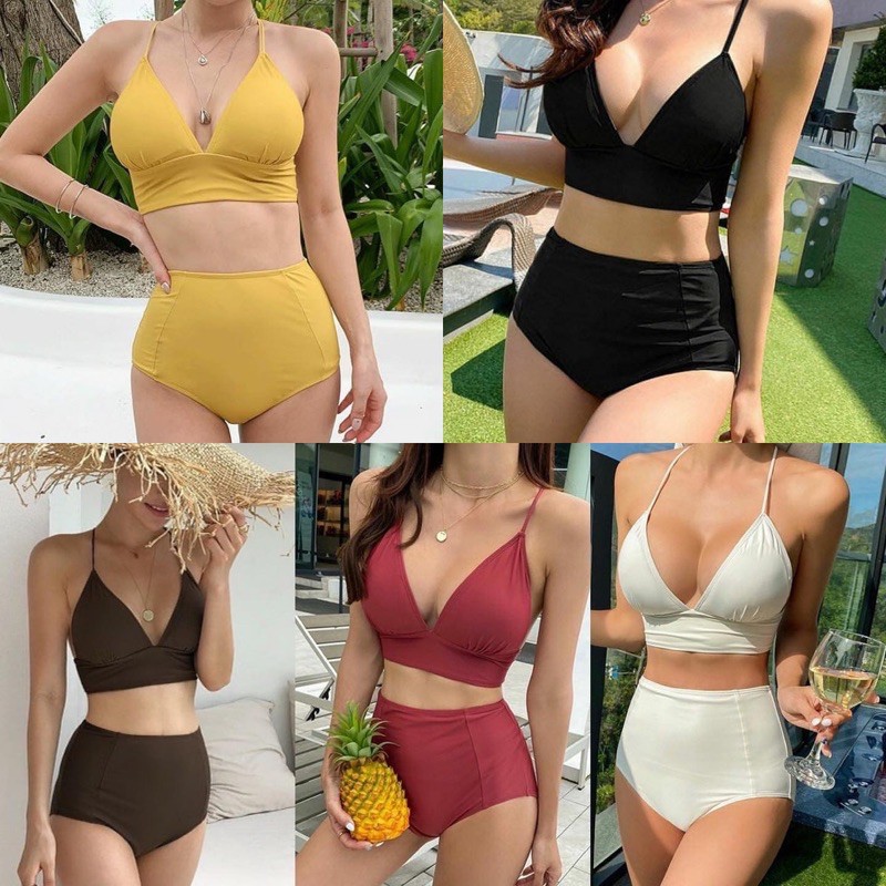 basic triangle highwaist bikini baju renang warna polos CODE TG49-833