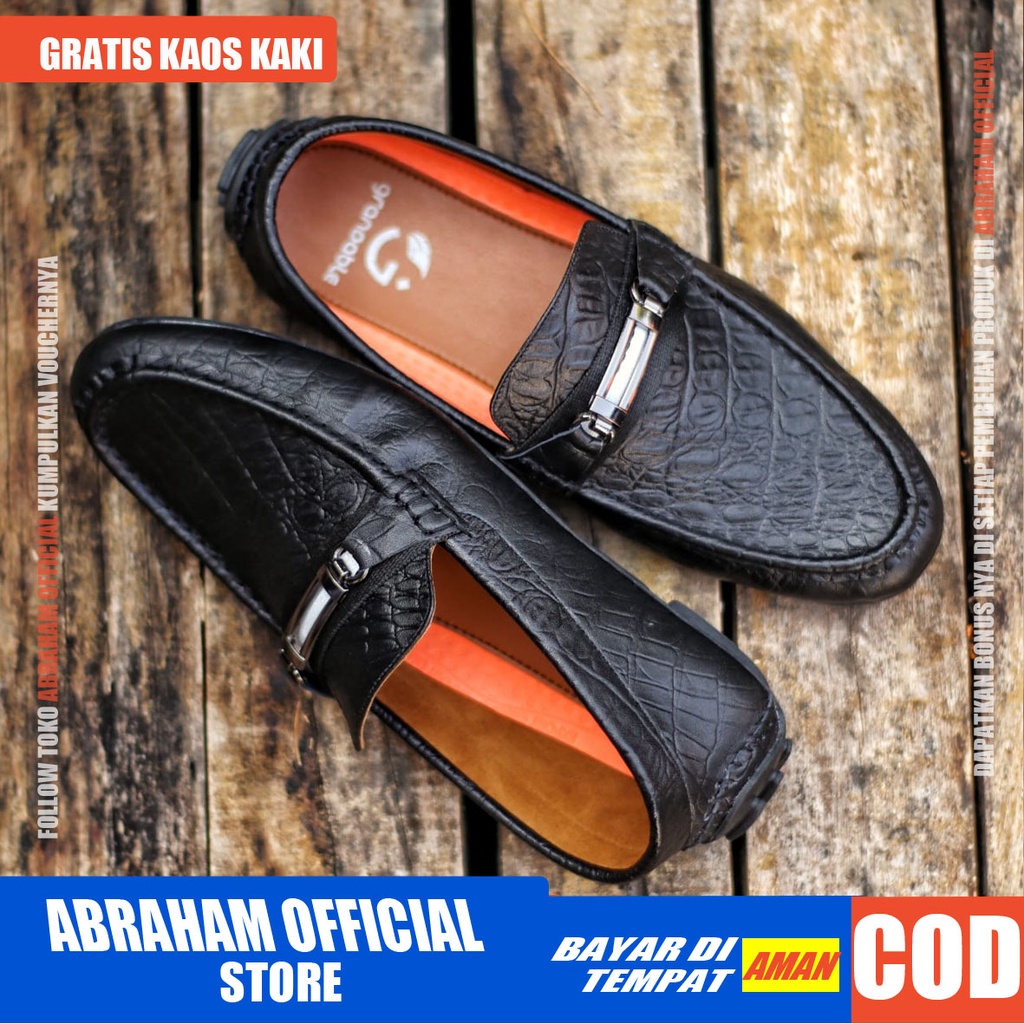 ABRHM x MOKAS Sepatu Casual Slip on Kasual Formal Pantofel Kulit Asli Pria Kerja Kantor Kondangan Anti slip