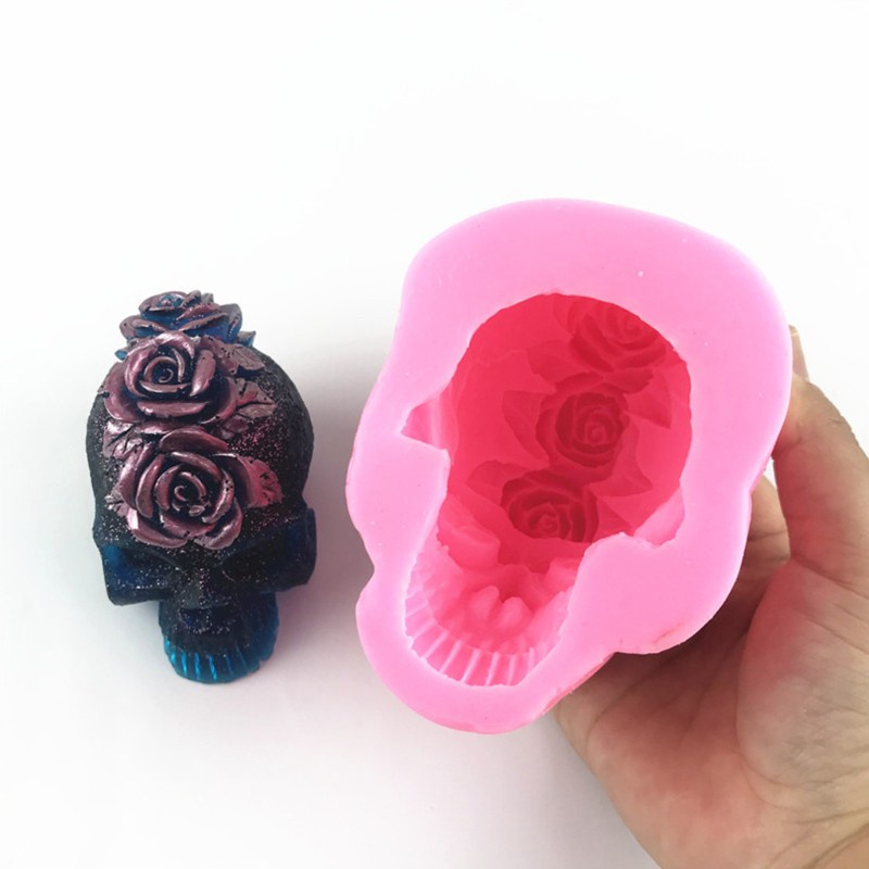 Glitter 3D Rose Skull Epoxy Resin Mold Home Decoration Ornaments Silicone Mould DIY Crafts Candle Casting Mold