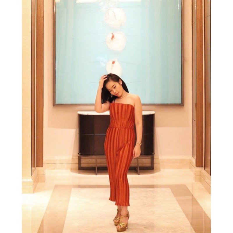 JUMPSUIT WANITA ORANGE RHYTHM PLEATED PLEATS JUMPSUIT -Caviar Wear {BEST SELLER}