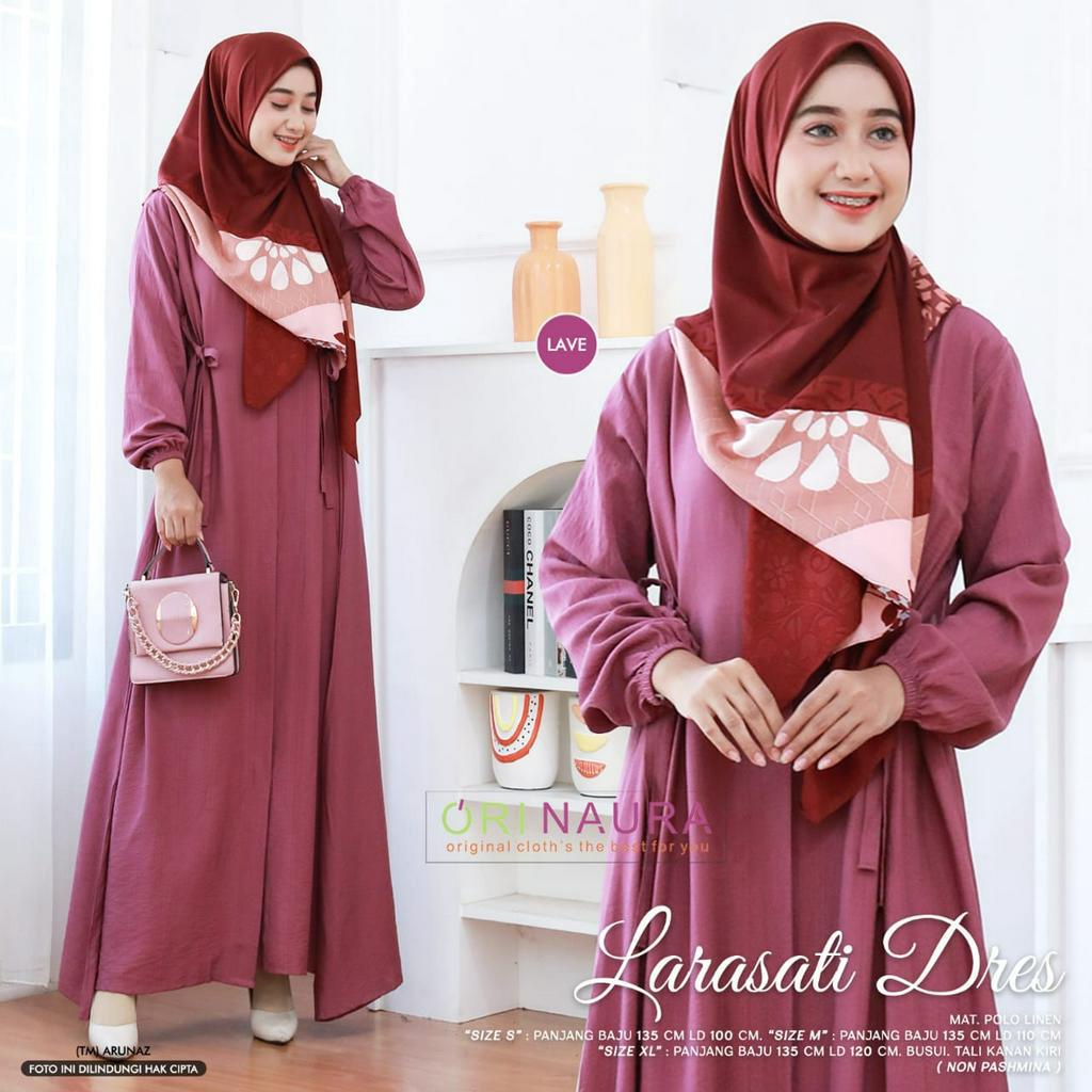 Larasati Dress Gamis Muslim Polo Linen Original Produk By Orinaura