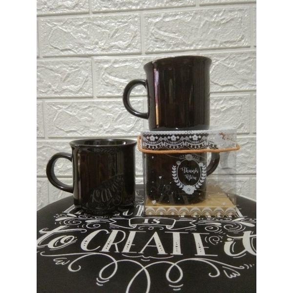 SOUVENIR GELAS MUG 7CM + CUSTOM SABLON + KEMAS MIKA