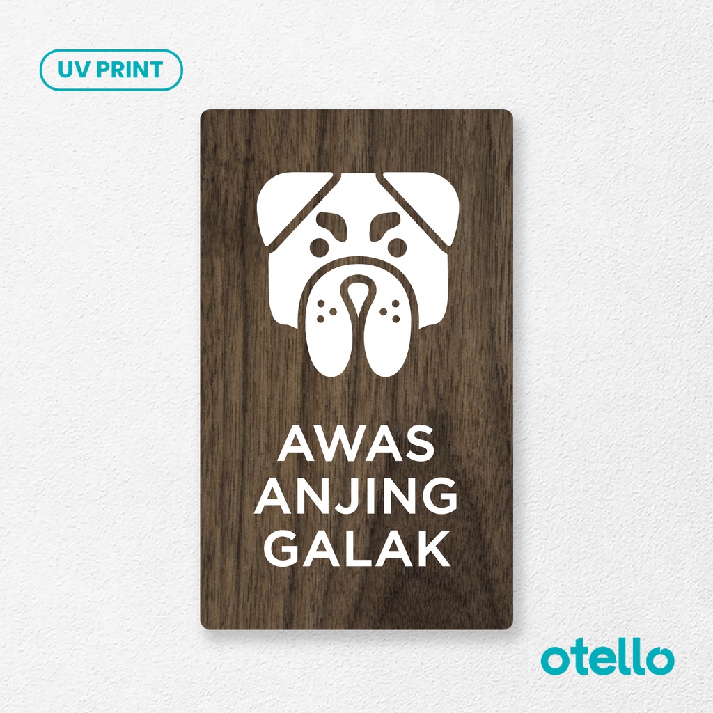 Otello - Sign Awas Anjing Galak Signage Board Kayu Print Rustic Papan Label Sticker Tempel Peringatan Stiker Timbul Rambu