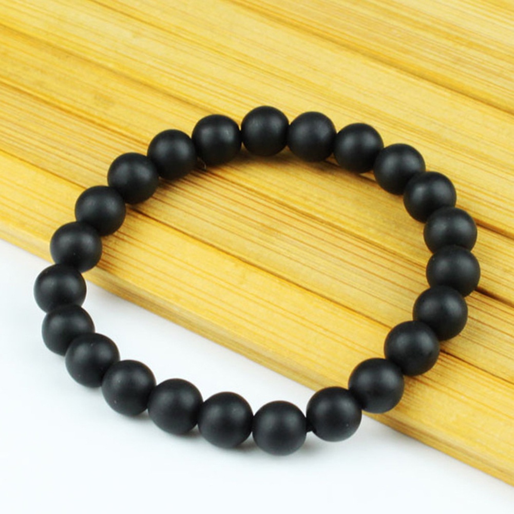 Hu Hu Hu Hu Hu Alat Bantu Pasang Kacamata♡ Gelang Manik-Manik Batu Hitam Minimalis Ukuran 8 / 10mm Untuk Pria / Wanita