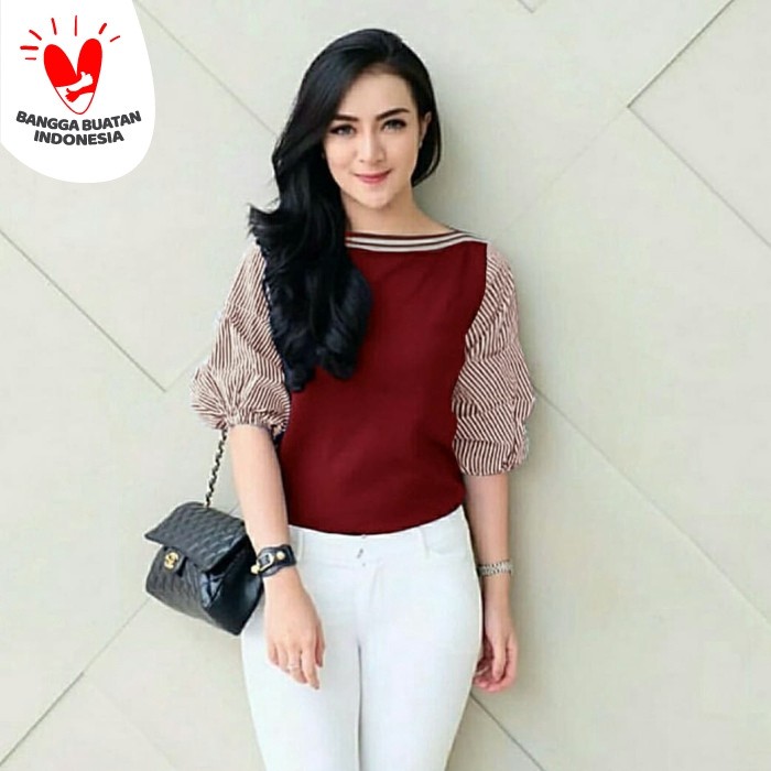 Cherie Fashion Import Terbaru Baju Atasan Blouse Rajut Knit Top W AW613 [Blouse Ririn Marun Ro] Blo