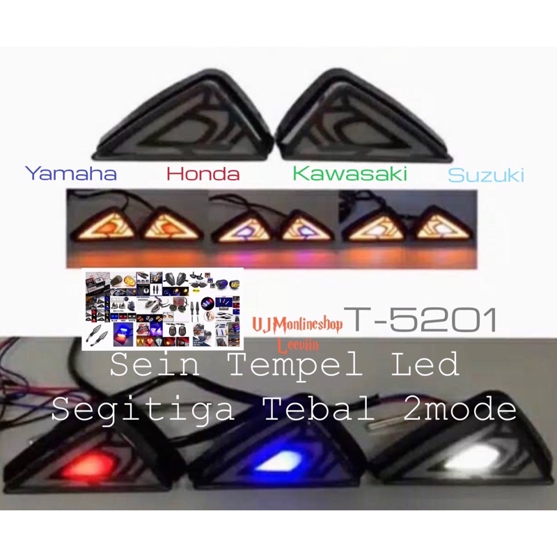 Sein Tempel T-5201 Lampu Sen Tempel Led Segitiga Tebal 2 Mode Buat Gsx/R15 V2 V3/Cbr150r/Ninja250 Karbu/R25