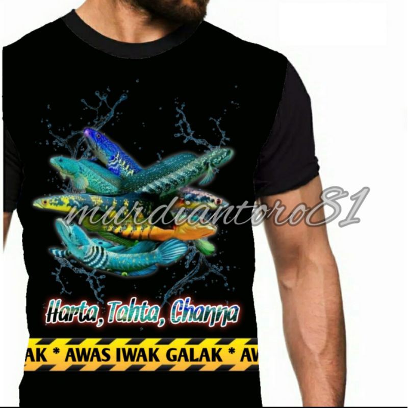 Kaos Pecinta Channa maru blue yellow ys harta tahta awas iwak galak anak cowok pria distro murah