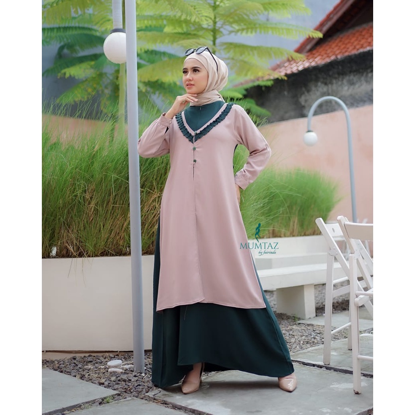 Dress deyna humera original mumtaz set outer look kuliah kerja formal RUFfle dadabusui gaun muslim terbaru new arrival update