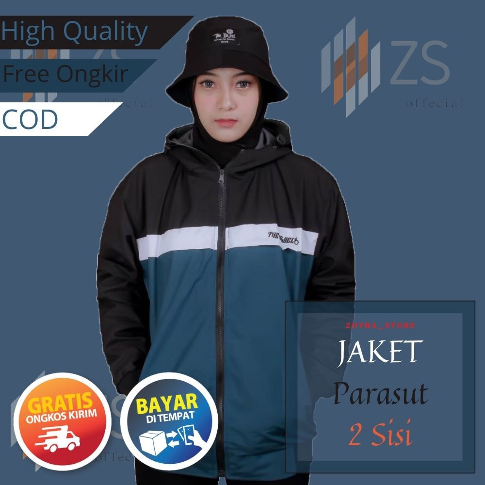 Jaket Zipper Parasut Bolak Balik Unisex Original Distro Zoyha_Store Jeket Bomber Terbaru