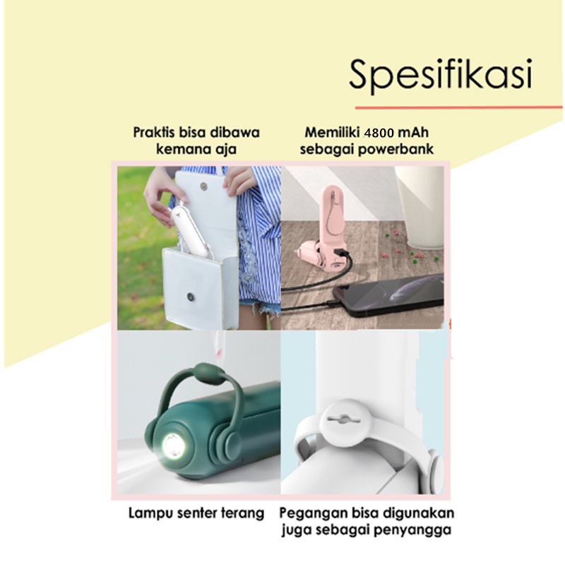 USB Kipas angin mini isi ulang/portabel/Neck Kipas Angin Leher portable Kipas USB + Power bank + Flash light 3in1 Portable Fan Handheld Fan