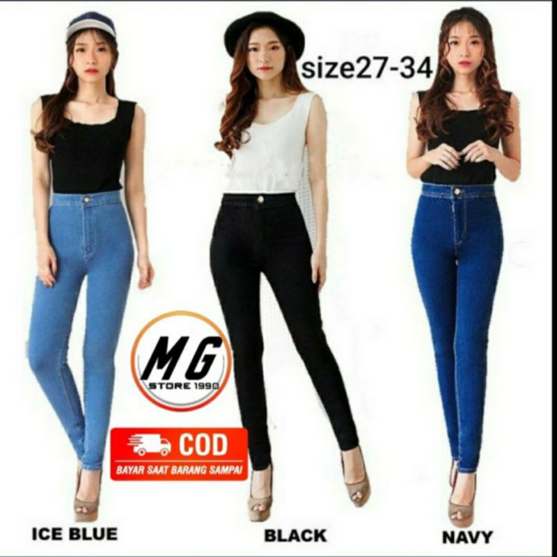 CELANA PANJANG HIGHWAIST JEANS HW LONG PANTS GIRLS WANITA WOMEN TERBARU DENIM